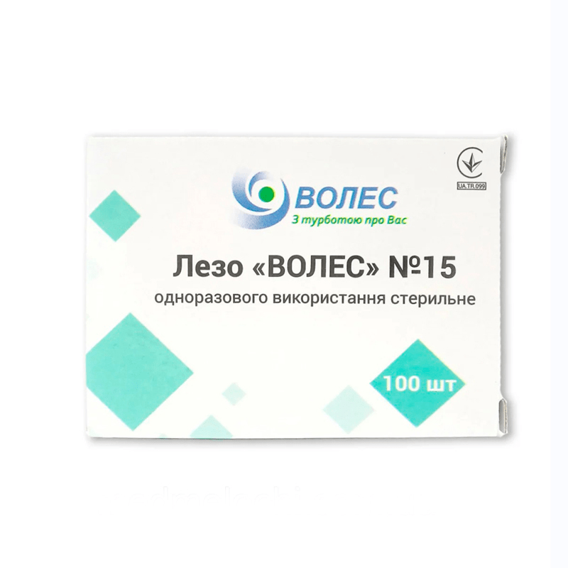 Лезо "ВОЛЕС" №15 одноразового використання стерильне, уп.100 шт